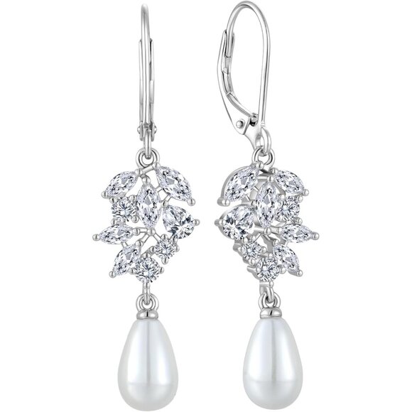 Sterling Silver Pearl Drop Earrings 6x8mm Freshwater Cultured Elegant Jewelry